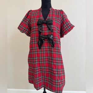 Entro Red Plaid Holiday Dress with Black Sequin Bows